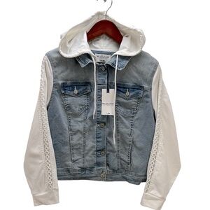 Wallflower Dreamer Hooded Denim/Knit Jean Jacket
1X Stretch Embroidered Sleeve